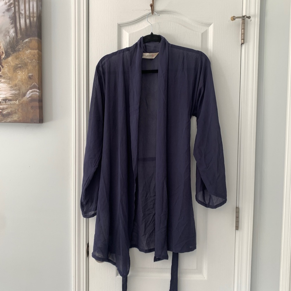 Victorias Secret Sheer Navy Blue Robe Kimono Long Sleeve Belted‎ XS/S 42091